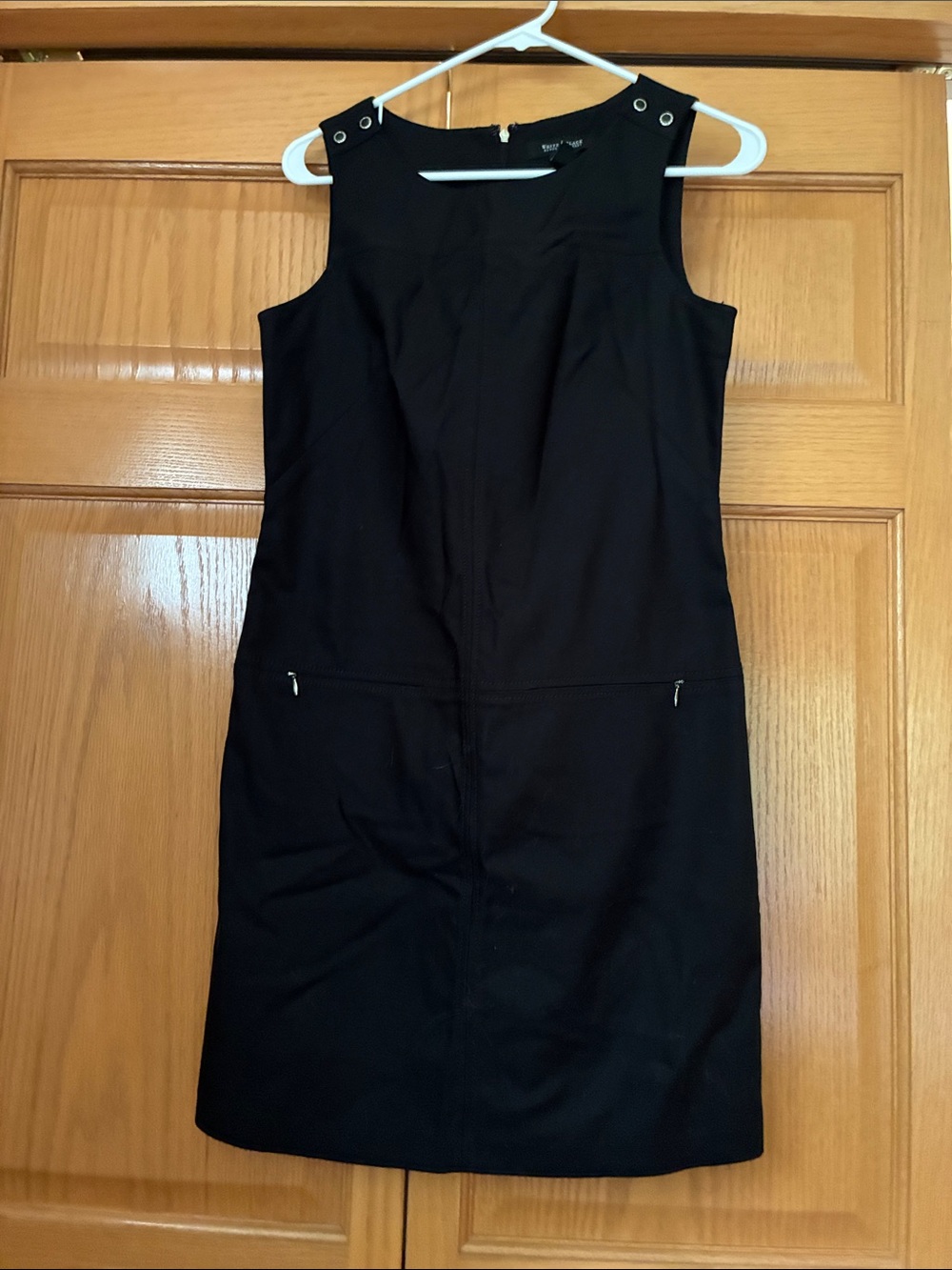 White House Black Market Black Sleeveless Shift Dress with Grommet Accents